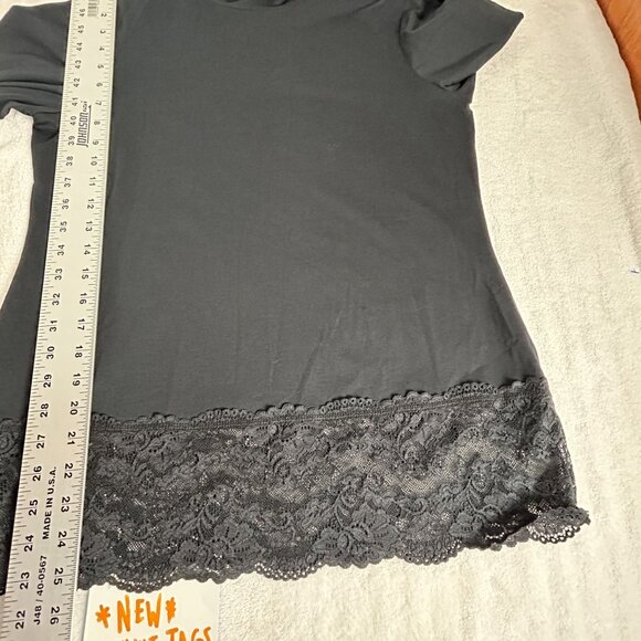 Sundance Womens Black Turtleneck Long Sleeve Lace Hem Top PL Stretch Casual New - Picture 7 of 7